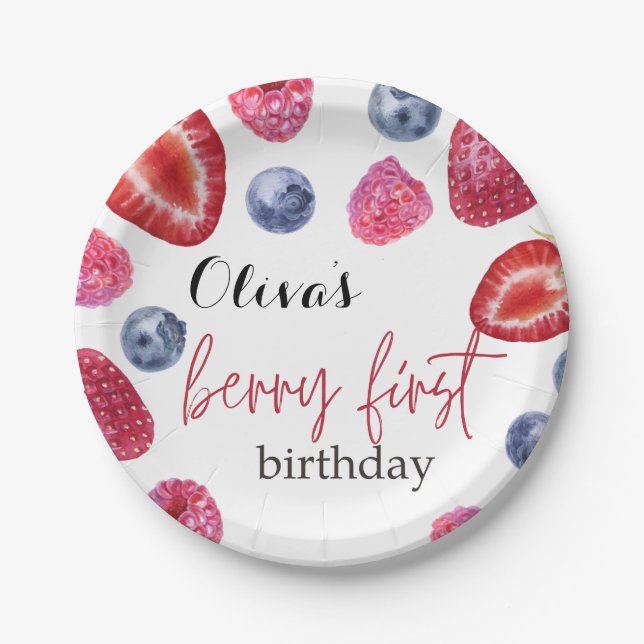 Assiettes En Carton Berry premier anniversaire (Devant)