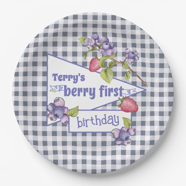 Assiettes En Carton Berry Premier anniversaire (Devant)