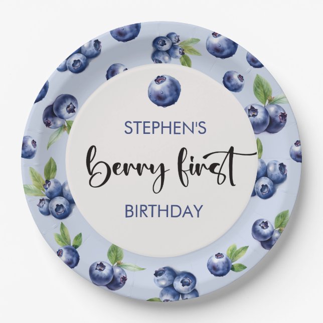 Assiettes En Carton Berry premier anniversaire de enfant de bleuets (Devant)