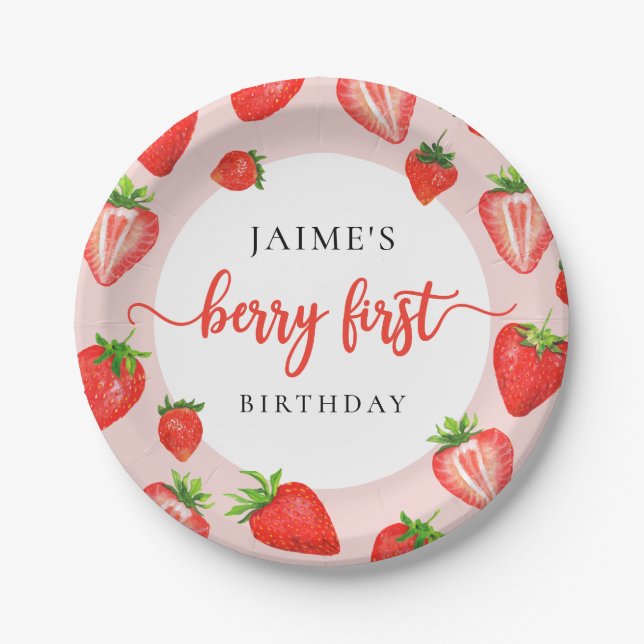 Assiettes En Carton Berry premier anniversaire Fille fraise 1er annive (Devant)
