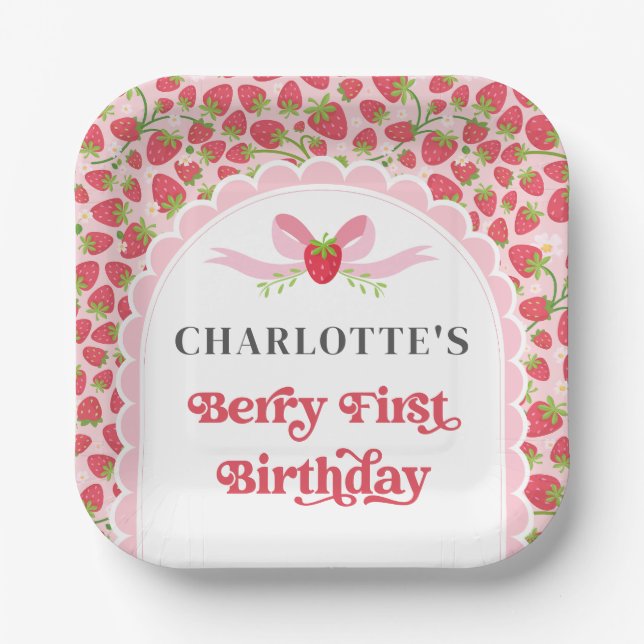 Assiettes En Carton Berry Premier anniversaire fraise 1er anniversaire (Recto)