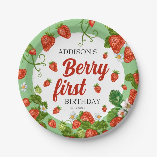 Assiettes En Carton Berry Premier anniversaire fraise 1er anniversaire (Devant)