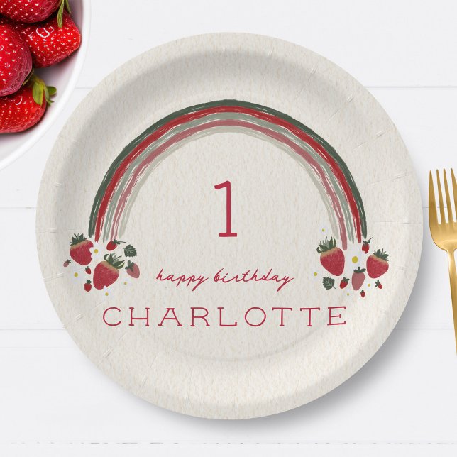 Assiettes En Carton Berry Premier anniversaire fraise Floral Arc-en-ci (Créateur téléchargé)