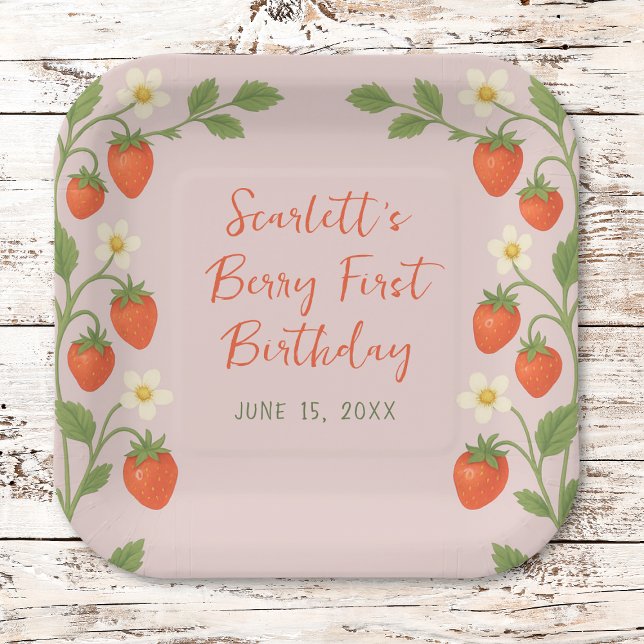 Assiettes En Carton Berry Premier anniversaire mignonne fraise rose fl (Créateur téléchargé)