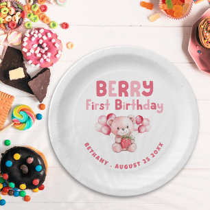 Assiettes En Carton Berry Premier anniversaire Teddy Bear Fraise rose