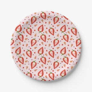 Assiettes En Carton Berry rose mignonne Motif de fraises sucrées Anniv