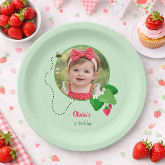 Assiettes En Carton Berry Sweet 1er Anniversaire Photo de Fraise