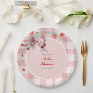 Assiettes En Carton Berry Sweet À damiers Baby shower Coquette rose