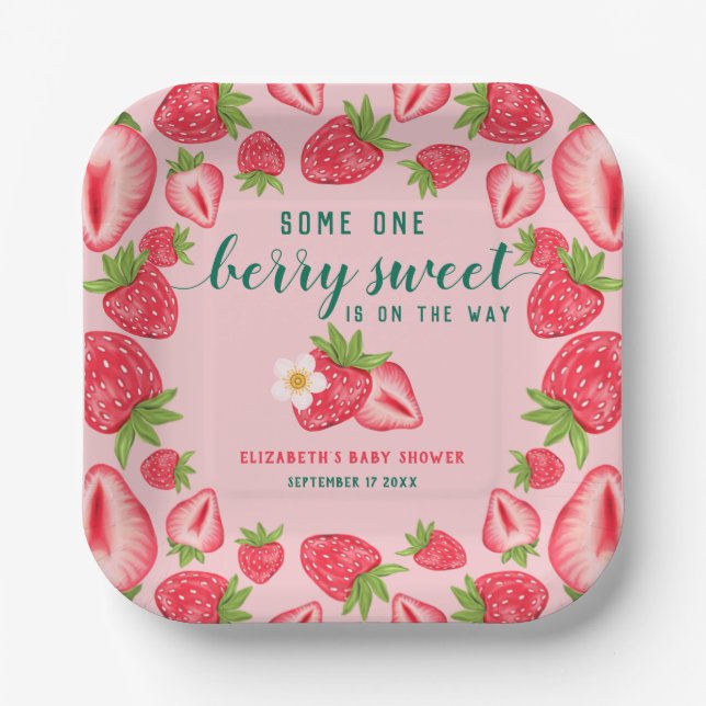 Assiettes En Carton Berry Sweet Baby Baby shower fraise sur mesure (Recto)