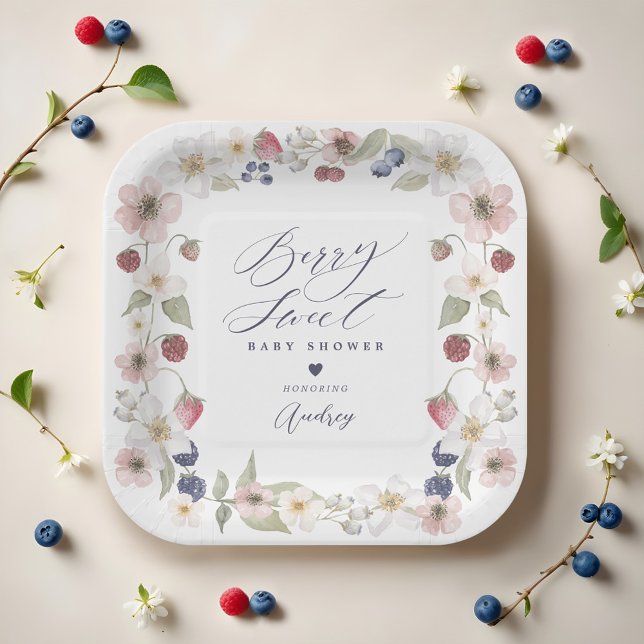 Assiettes En Carton Berry Sweet Baby shower Fruits et fleurs (Berry Sweet Baby Shower Wild Berries & Floral Paper Plates)
