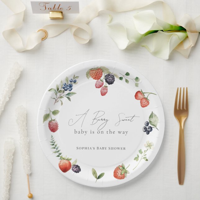 Assiettes En Carton Berry Sweet Berries Baby shower fille (Mariage)