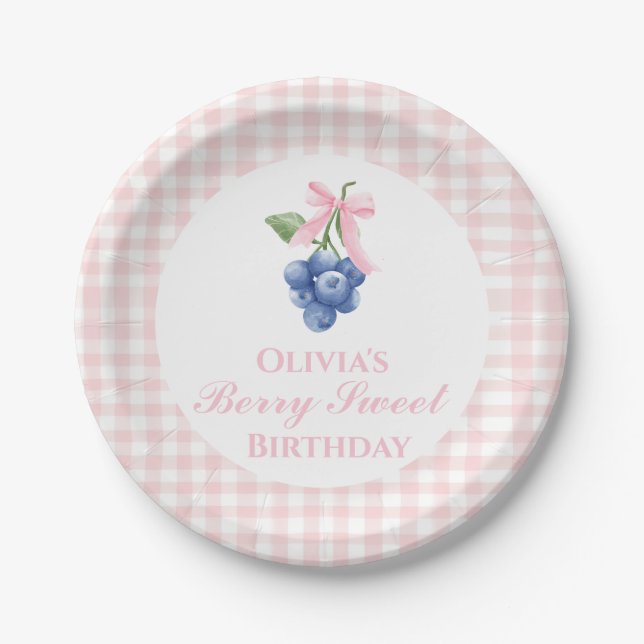Assiettes En Carton Berry Sweet bleuet anniversaire Bow rose Coquette (Devant)