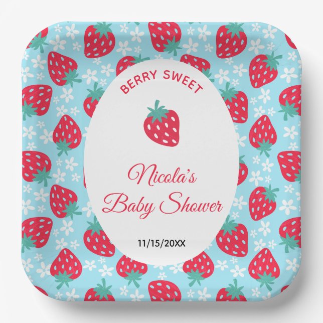 Assiettes En Carton Berry Sweet Blue Strawberry Baby Shower (Recto)