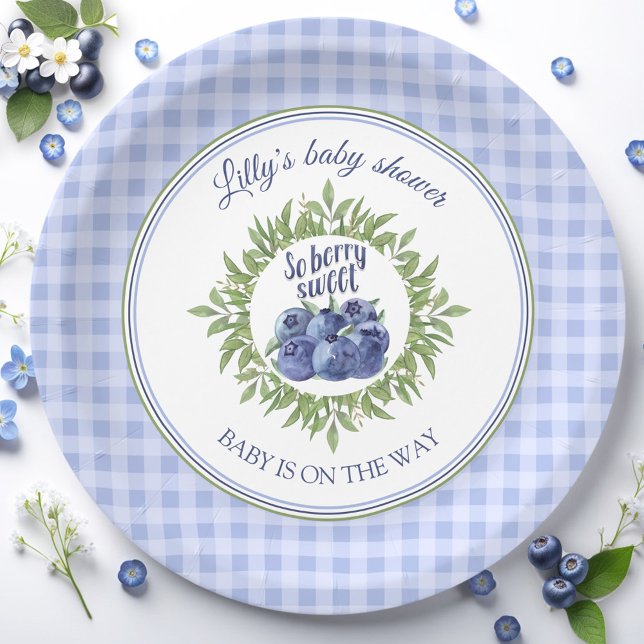 Assiettes En Carton Berry Sweet Blueberry Blue Plaid Baby shower (Berry Sweet Blueberry Blue Plaid Baby Shower Paper Plates)