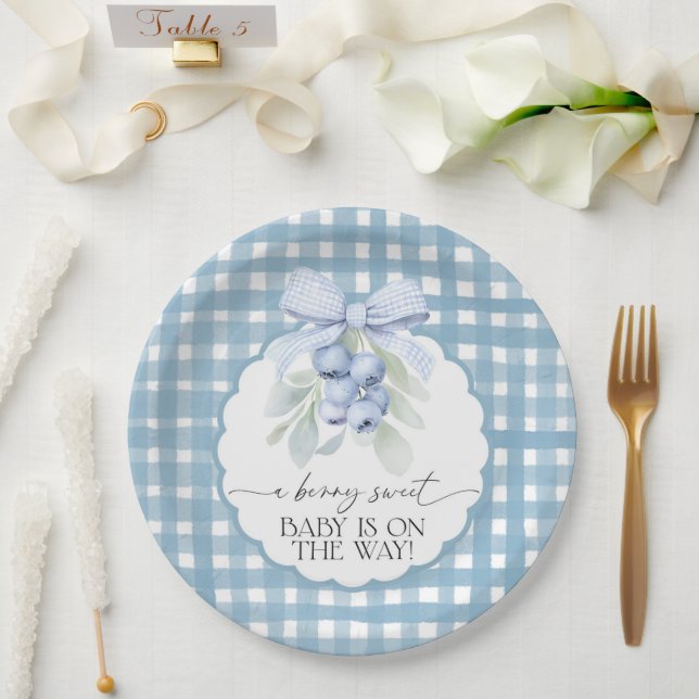 Assiettes En Carton Berry Sweet Blueberry Gingham Baby Shower (Mariage)