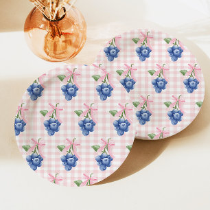 Assiettes En Carton Berry Sweet myrtille 1er anniversaire Gingham rose