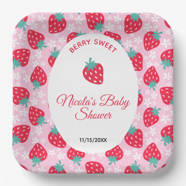 Assiettes En Carton Berry Sweet Pink Strawberry Baby Shower (Recto)