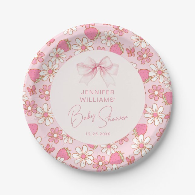 Assiettes En Carton Berry Sweet Rose Bow bébé fille douche (Devant)