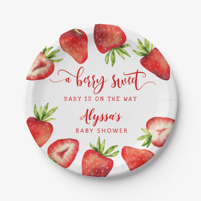 Assiettes En Carton Berry Sweet Strawberries Baby shower fille (Devant)