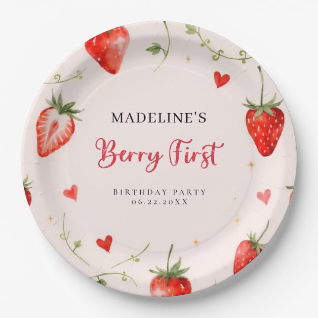 Assiettes En Carton Berry Sweet Strawberry Arch Summer 1st Birthday (Devant)