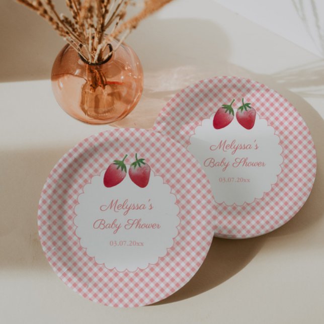 Assiettes En Carton Berry Sweet Strawberry Fête à thème Baby shower (Berry Sweet Girl Strawberries baby shower or birthday party paper plates)