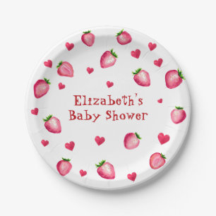 Assiettes En Carton Berry Sweet Strawberry Hearts Unisex Baby shower
