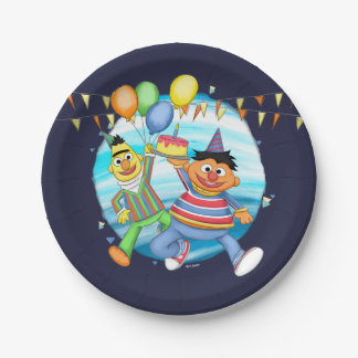Assiettes En Carton Bert et Ernie Balloons d'anniversaire
