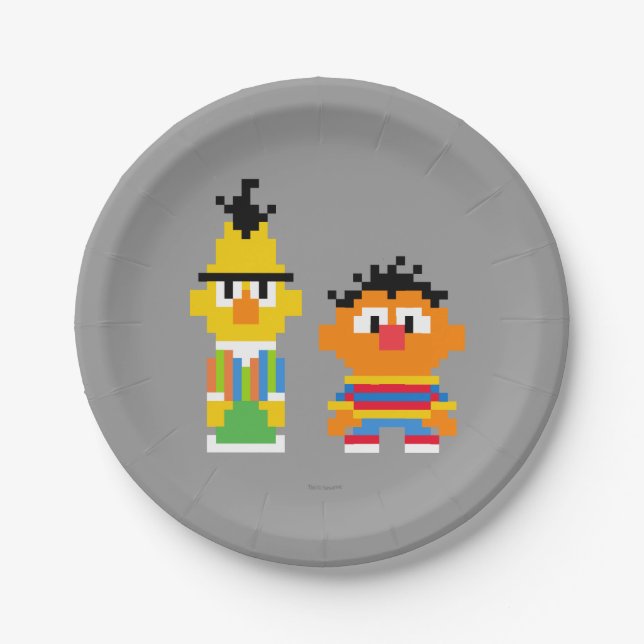 Assiettes En Carton Bert et Ernie Pixel Art (Devant)