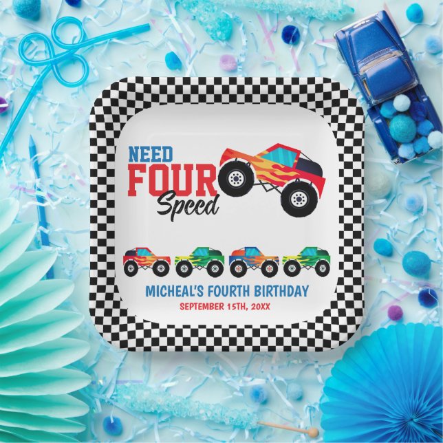 Assiettes En Carton Besoin de quatre vitesses Monster Truck Anniversai (Fête)