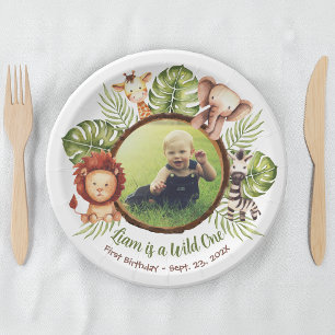 Assiettes En Carton Bête Sauvage Photo Animaux de la Jungle Feuilles 1