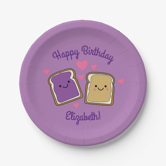 Assiettes En Carton Beurre d'arachide et Jelly fête d'anniversaire PBJ (Devant)