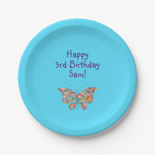 Assiettes En Carton Beurre mignon Happy 3ème anniversaire Personnalise