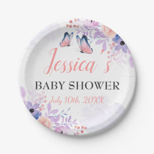 Assiettes En Carton Beurre mignon Purple Rose Floral Fille Baby shower