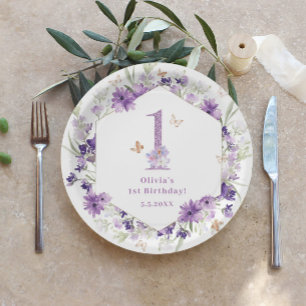 Assiettes En Carton Beurre violet fleur sauvage 1er anniversaire