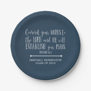 Assiettes En Carton Bible chrétienne Verse Typographie Bleu Graduation
