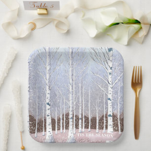Assiettes En Carton Bibouleau neigeux Noël Dusty Blue ID1003