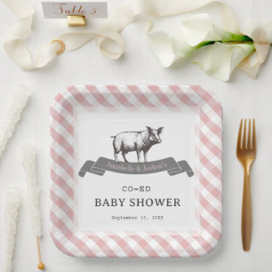 Assiettes En Carton Bibs & Ribs BBQ Rustique Rose En vichy Baby shower