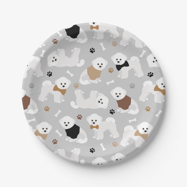 Assiettes En Carton Bichon Frise Bones and Paws Grey (Devant)