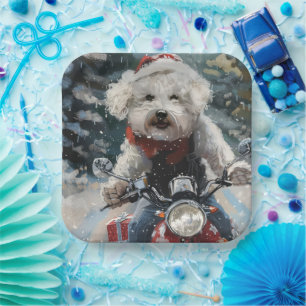 Assiettes En Carton Bichon Frise Chien équitation Moto Noël