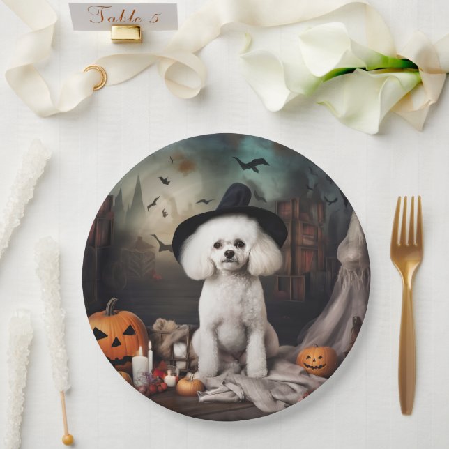 Assiettes En Carton Bichon Frise Citrouilles Halloween effrayant (Mariage)