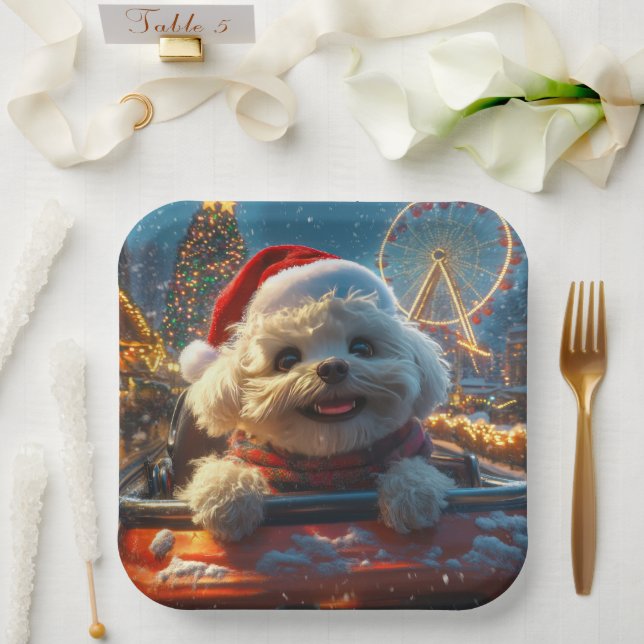 Assiettes En Carton Bichon Frise Dog Roller Dessous de verre Noël (Mariage)