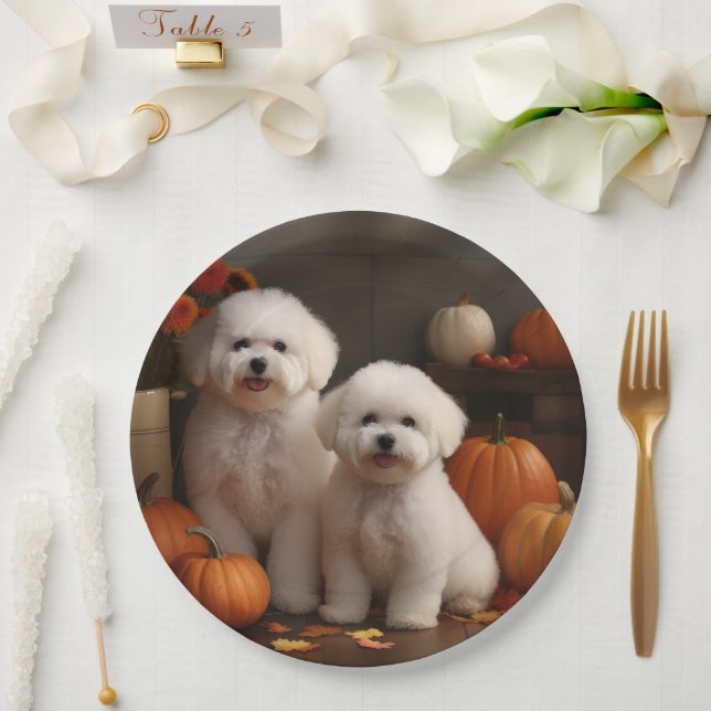 Assiettes En Carton Bichon Frise Puppy Automne Citrouille délice (Mariage)
