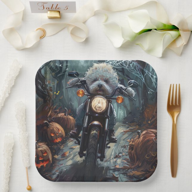 Assiettes En Carton Bichon Frise Riding Moto Halloween Scandale (Mariage)