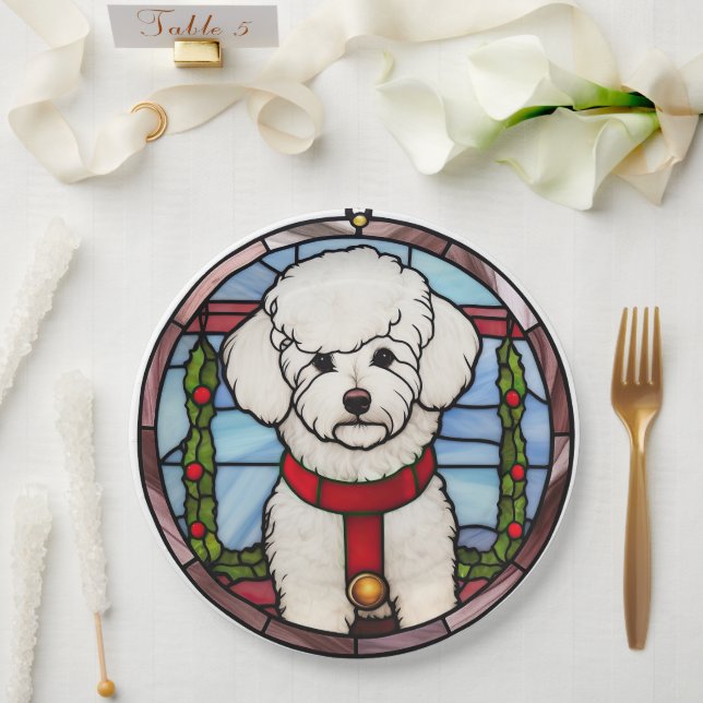 Assiettes En Carton Bichon Frisé Vitrail Noël (Mariage)