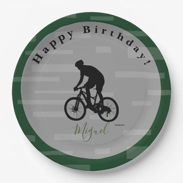 Assiettes En Carton Bicycle Rider Bonne Plaque Papier Anniversaire. (Devant)