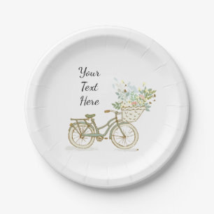 Assiettes En Carton Bicyclette avec plaque de papier à fleurs