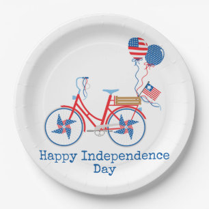 Assiettes En Carton Bicyclette blanc et bleu 4 juillet blanc rouge