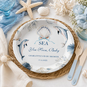 Assiettes En Carton Bientôt à la mer Bébé Garçon Coastal