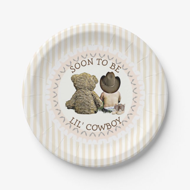 Assiettes En Carton Bientôt être Lil' Cowboy Baby shower Plaques de gâ (Devant)