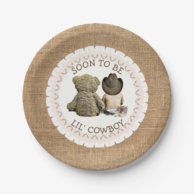 Assiettes En Carton Bientôt être Lil' Cowboy Baby shower Plaques de gâ (Devant)